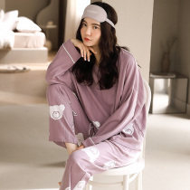 Long Sleeves Pyjamas Womens Tennis Red Pops Spring Autumn Season Pure Cotton 2021 New Autumn Purple Home Conserved Two Suits