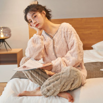 Pajamas Woman 2022 New Winter Coral Suede Thickening Plus Suede Warm Autumn Winter Flannel Suede Suit Suit