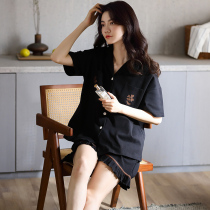 Black Pyjamas Women Summer Pure Cotton Short Sleeves Slim 2021 New online Red Red Money Loose student Home Suit Suit