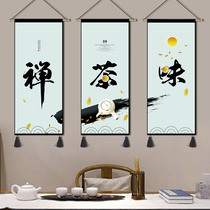Chinese style tea ceremony Zen hanging painting fabric living room teahouse study decoration painting bedroom bedside triple painting tapestry cloth