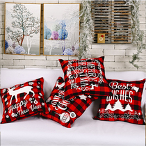 Christmas decorative linen pillowcase hotel window sofa pillow Santa Claus snowman elk Plaid pillowcase