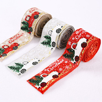 Christmas decorative print linen ribbon bow gift box gift wrap ribbon diy bow decoration