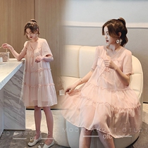 Pregnant women Summer pregnant women dress summer tide 2021 fashion new blouse mesh gauze pregnant women skirt