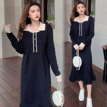 Pregnant women autumn dress 2021 fashion new long knee autumn winter pregnant women sweater fishtail skirt set