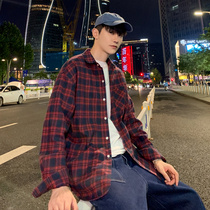 Spring Autumn Plaid Shirt Male Loose Long Sleeve Day Style Street 100 Hitch Blouse Youth Korean Version Trend Casual Jacket