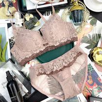 Sexy Triangle Cup womens underwear Japanese small bra gathering adjustment type upper rest lace no steel ring bra set