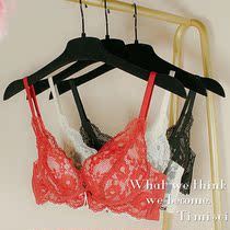 French luxury exquisite embroidery lace sexy deep V top thin bottom thick gathering underwear women bra set without steel ring