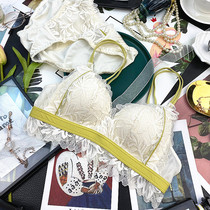 Underwear womens summer thin breathable sexy cross belt beauty back small fresh lace gathered rimless bra set