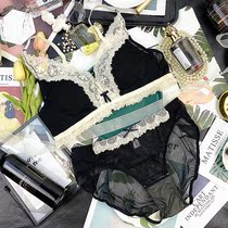 European and American womens lingerie retro sexy lace comfortable and soft close-fitting no-steel ring adjusting type black bra suit