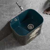 Courtyard Retro Colorful ceramic mop pool with washboard Laundry mop pool washground Mop Sink Basin Floor Type Side Platoon