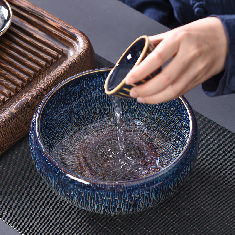 A good laugh, jingdezhen obsidian blue drawing light tea home inlaid with silver wire drawing star light tea wash dishes receive basin