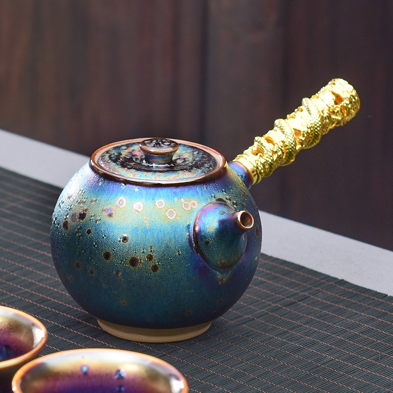A good laugh to build light colorful obsidian variable side put the pot of tea red glaze, ceramic teapot 300 ml of the teapot