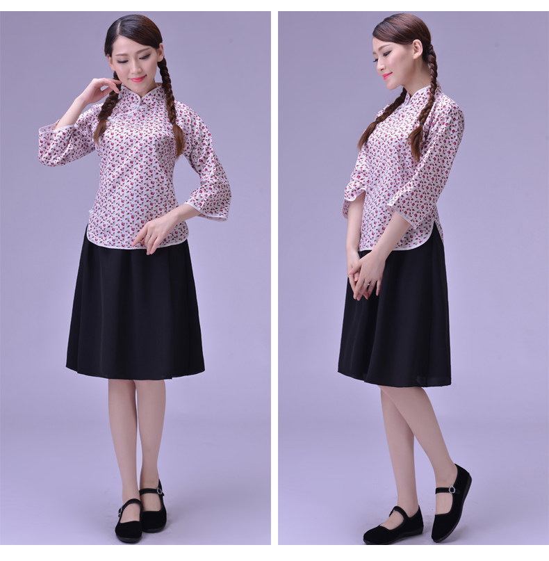 采茶服装女 民国风服装丫鬟服乡村女裙子村姑表演茶楼服装演出服