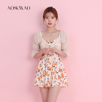 One-piece swimsuit female summer conservative cover belly thin 2021 new small breasts bubble hot spring flat corner meat swimsuit women