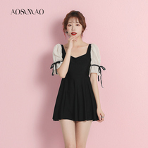 Swimsuit women 2021 new one-piece hot spring cover belly thin conservative fairy fan small chest gathers skirt swimsuit