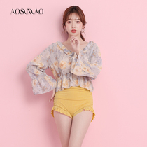 One-piece Swimsuit Women Summer 2022 New Fashion Conservative Shading slim breasted with long sleeves Flat Corner Swimsuit