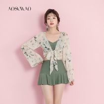 Swimsuit female summer split Conservative belly thin 2021 new hot spring three-piece small chest skirt swimsuit