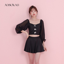 Split swimsuit female summer cover belly thin 2021 new hot spring conservative small chest gathering fairy fan Zhe meat swimsuit