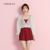 2021 new one-piece swimsuit female Conservative belly thin skirt sunscreen students soak hot spring small breasts gather swimsuit