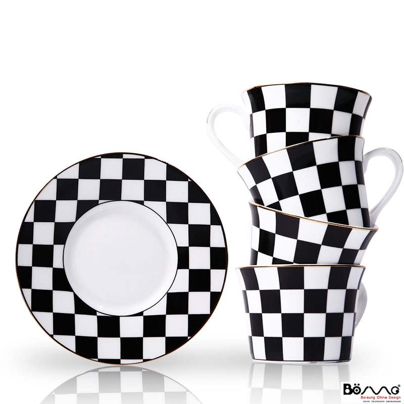 European ceramic coffee set English afternoon tea set in Italy, black and white case safflower tea saucer gift box packaging sales