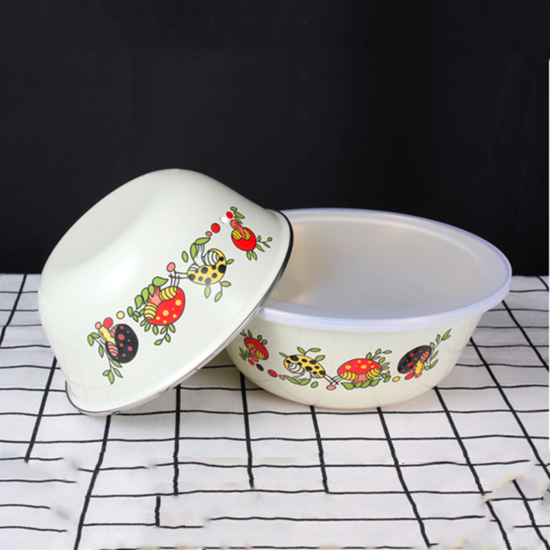 Enamel bowls with cover nostalgic old pig salad bowl of soup bowl large household kitchen thickening tank preservation storage use