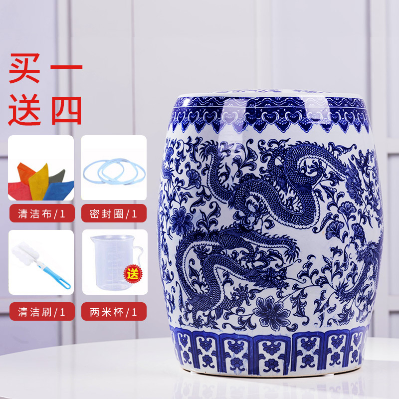 Jingdezhen blue and white same ricer box ceramic barrel 50 jins home 20 insect moisture - proof seal to rice storage box with cover