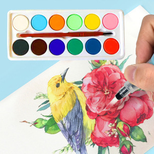 水彩颜料套装36色固体水彩颜料盒便携式铁盒初学者水粉饼手绘儿童学生用固体色彩画水彩画笔绘画工具画画套装