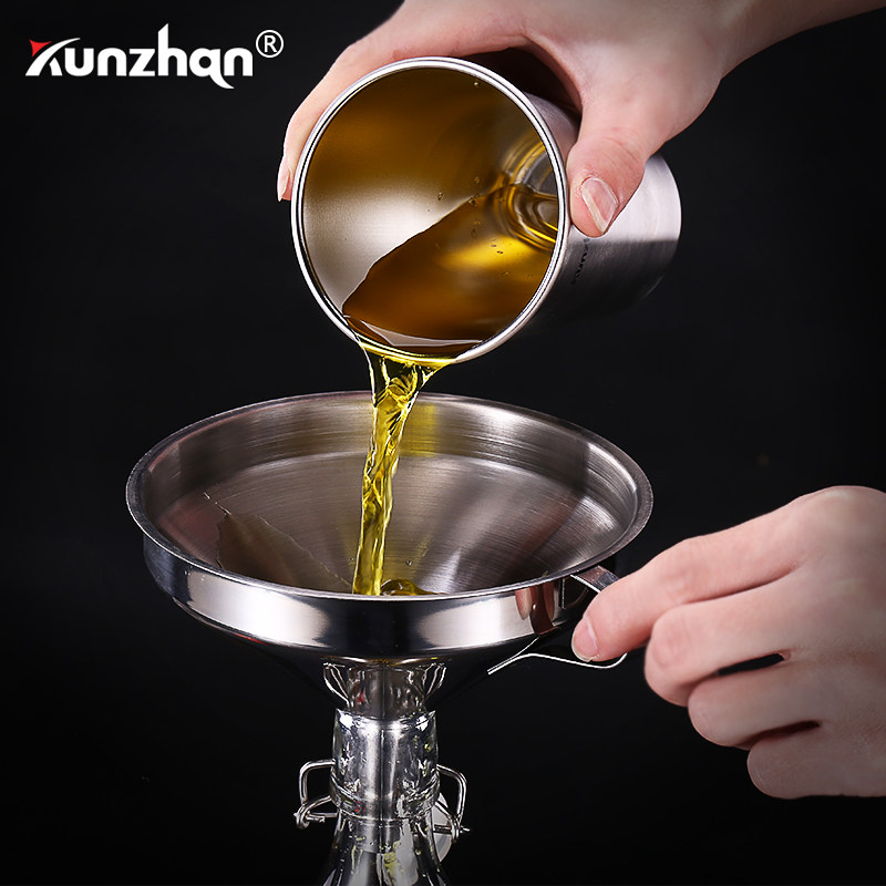kunzhan stainless steel funnel household oil leakage large, medium and small size oiler liquor dispenser large diameter with filter screen