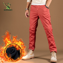 (broken code clear 75 fold) Winter gush brick red casual long pants men warm and thickened to fix up straight fit pants