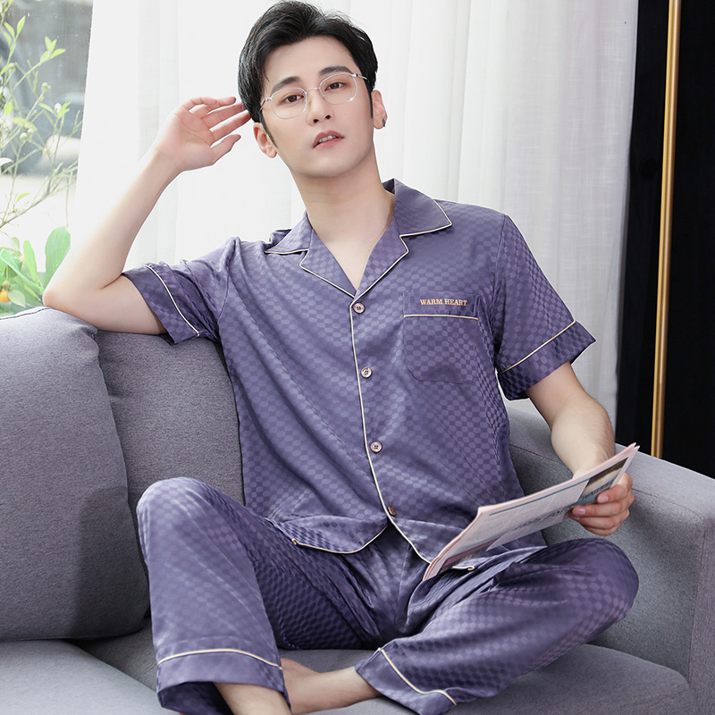 shangzhi men's pajamas summer short-sleeved thin ice silk spring and autumn youth simulation silk summer home service suit