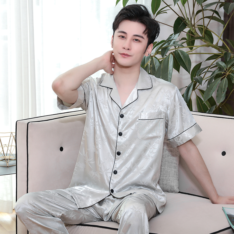 shangzhi men's pajamas summer short-sleeved thin ice silk spring and autumn youth simulation silk summer home service suit