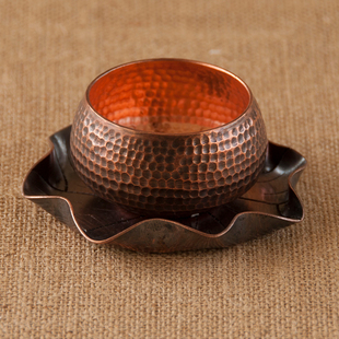 纯紫铜茶碟加厚全手工茶碟茶杯功夫茶杯荷花茶杯茶碟套装