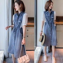 Canary Kiss denim dress women 2021 new spring fashion temperament age-reducing bubble sleeve shirt dress