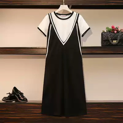 2021 summer dress fat sister high-end large size women's loose age reduction and thin baby bag dress two-piece