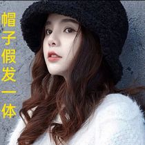 Hat wig female Net red Lamb hair fisherman hat wig one long curly hair autumn and winter Joker short curly hair headgear