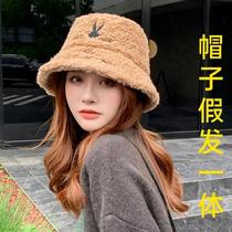 Hat wig integrated long curly hair cute rabbit Lamb hair fisherman hat wig autumn and winter Joker short curly hair headgear