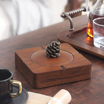 Solid wood new Chinese ashtray creative personality trend with cover office Fathers Day light luxury gift for Dad