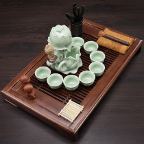 Ceramic kung fu tea set household teapot simple office solid wood small tea tray drawer type tea table set