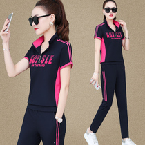 Casual set women fashion trend 2021 summer dress new large size loose collar short sleeve long sleeve running sportswear