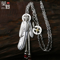 Bull blunt precision Takaqiao silver feather chain small feather pendant hand - inscribed 925 pure silver ornament couple