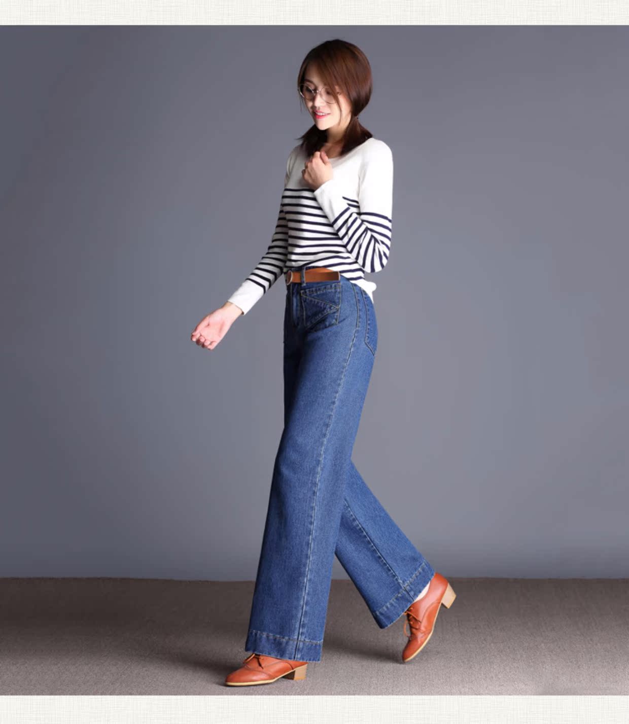 茵米恋大码阔腿牛仔裤女长裤加绒加厚宽松保暖