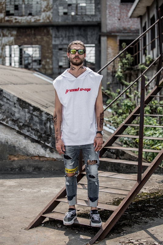 高街暗黑hiphop嘻哈风连帽短袖男欧美街头纯色开叉拉链情侣帽衫潮