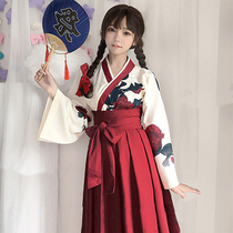 Mi Shi Love Camellia Flower Love Girl Oriental Retro Student and Wind Kimono Improved Set Han Elements Spring and Autumn