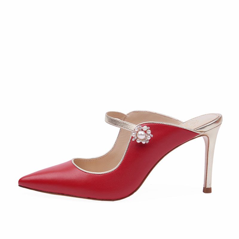 73hours diana rose 秋季尖头珍珠袢高跟鞋拖鞋凉鞋女 胡冰卿同款