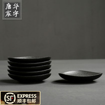 Black pottery tea cup holder Cup holder coaster Coarse pottery tea mat thickened tea mat Tea ceremony accessories Household Kung Fu tea simple