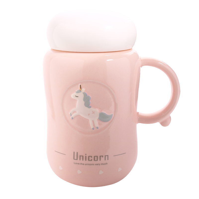 The Ins unicorn express girl heart ceramic cup students ms office cabinet and prevent leaking cup keller