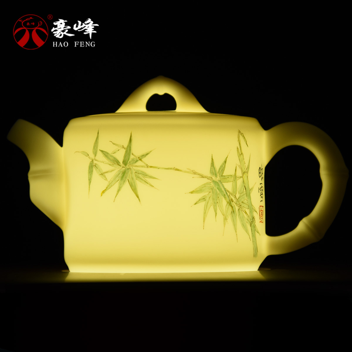 Shadow at dehua white porcelain pot of bamboo kung fu tea kettle hand - made office gift teapot tea tea accessories