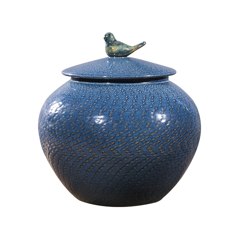 Jingdezhen ceramic barrel with cover seal storage tank household barrel kg30 20 jins of rice storage box