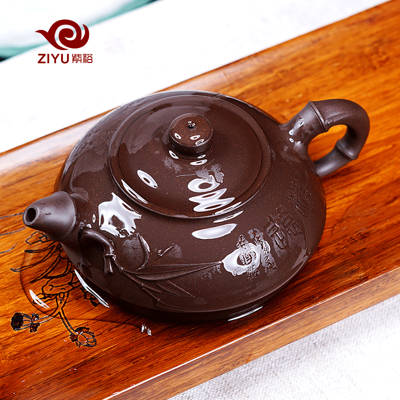 Shadow enjoy ceramic tea pot - it yixing Thomas chan masters green bamboo pot of ore old tea ZY purple clay by hand