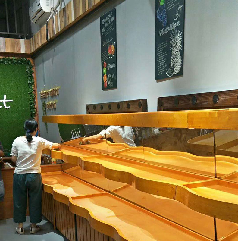 水果货架水果店超市果蔬架子百果园水果货架收银台中岛展示柜实木